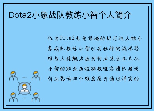 Dota2小象战队教练小智个人简介