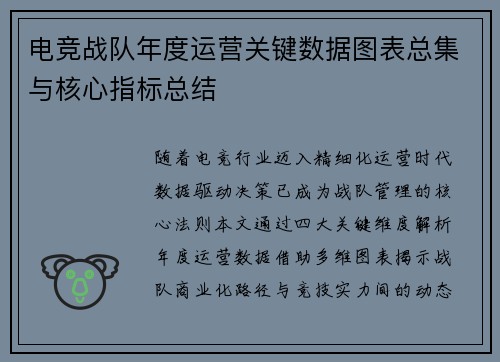 电竞战队年度运营关键数据图表总集与核心指标总结