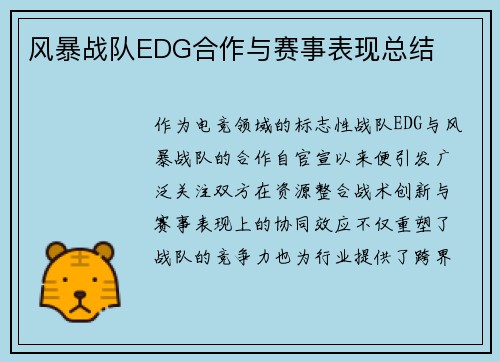 风暴战队EDG合作与赛事表现总结
