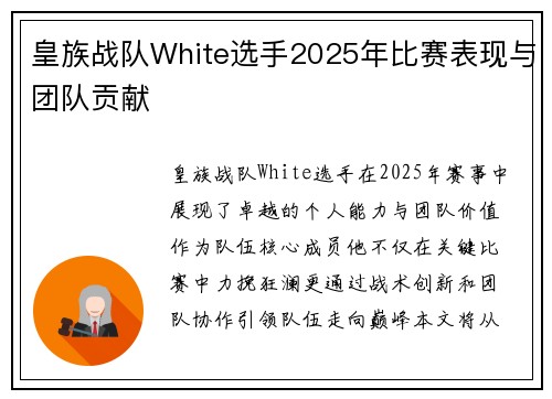 皇族战队White选手2025年比赛表现与团队贡献